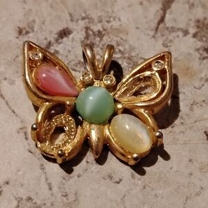 Jeweled butterfly necklace pendant charm.